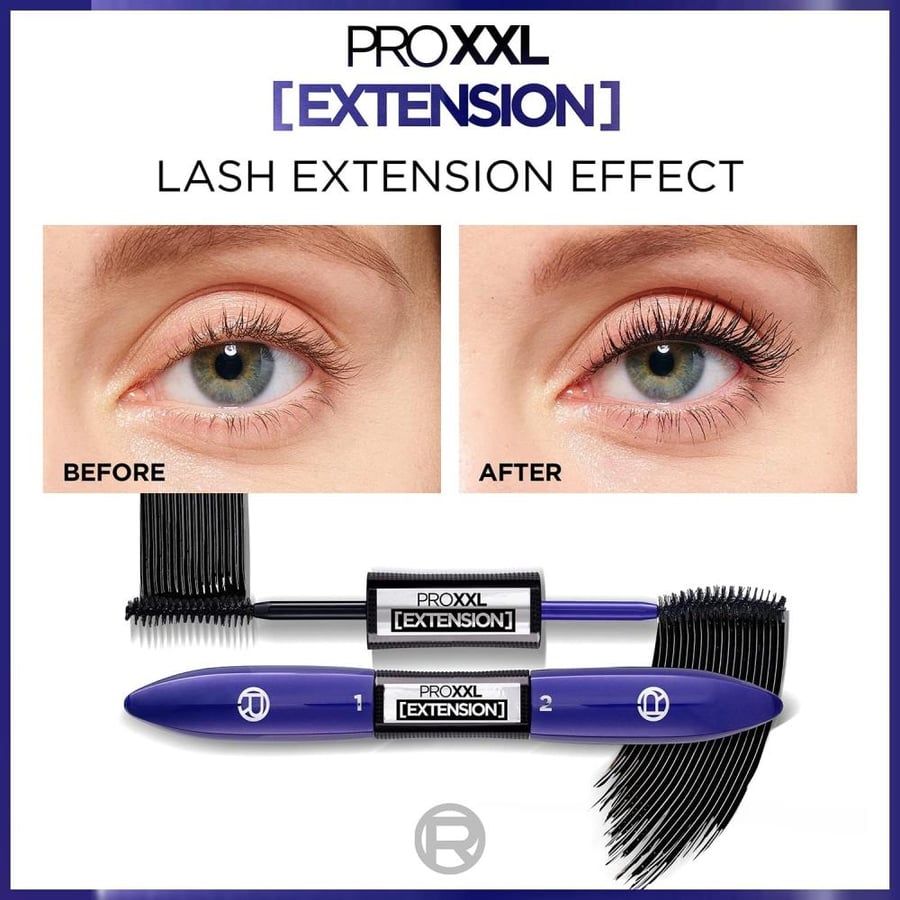 ماسكارا برو XXL Xtension 12 مل تمنح الرموش طولاً وكثافة فائقة بتركيبة احترافية تساعد على إبراز العينين وثبات يدوم طوال اليوم من لوريال باريس