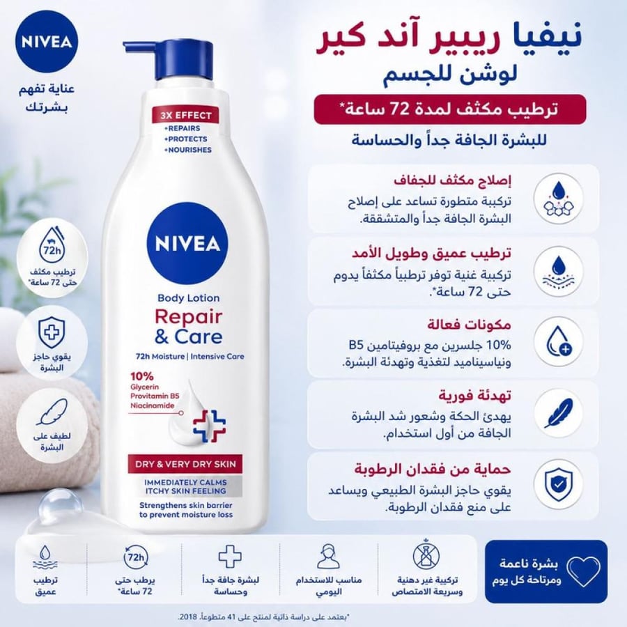 لوشن عناية واصلاح للجسم 400 مل ترطيب عميق للبشرة الجافة من نيفيا