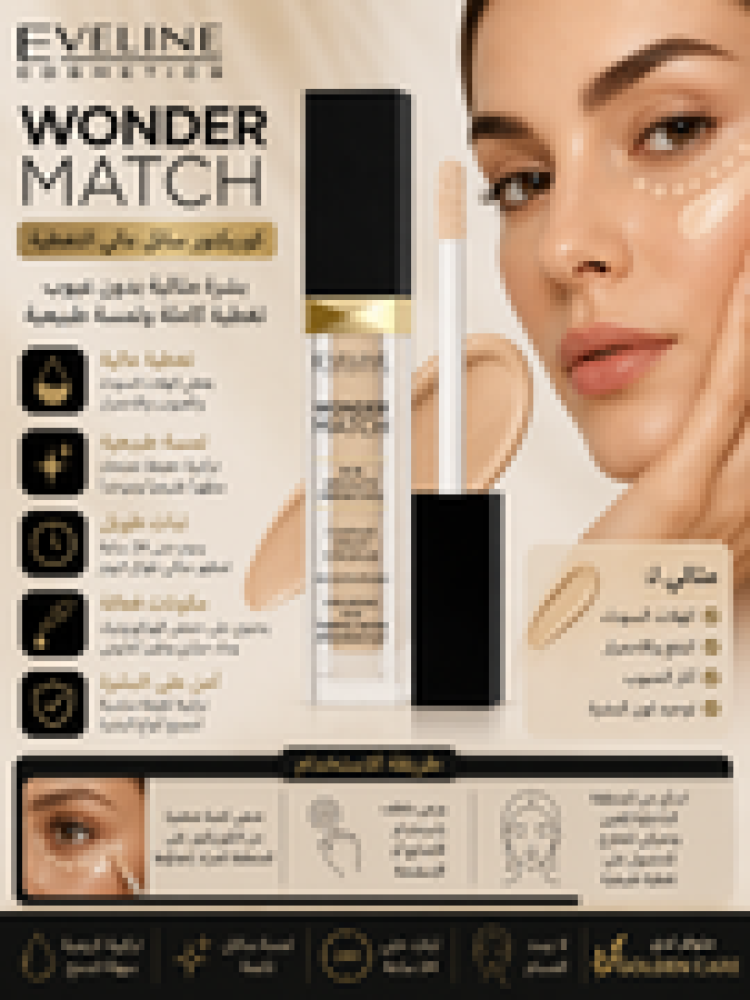 كونسيلر 6.8 مل درجة 05 بورسلين وندر ماتش تغطية عالية وإخفاء العيوب مع مظهر طبيعي وثبات جيد من ايفلين