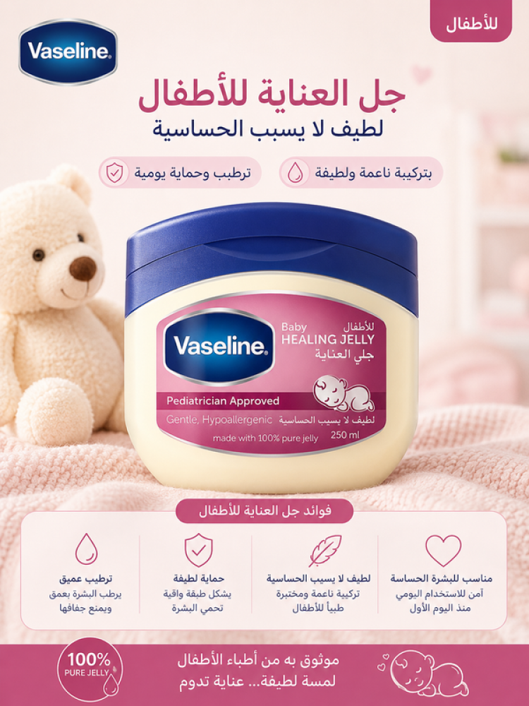 جل العناية للأطفال لطيف لا يسبب الحساسية 250 مل ترطيب وحماية يومية لبشرة الأطفال بتركيبة ناعمة ولطيفة من فازلين