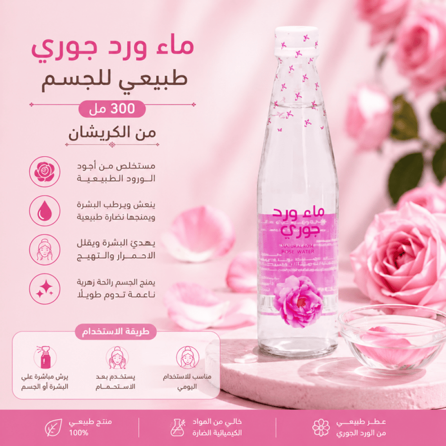 ماء ورد جوري طبيعي للجسم 300مل من الكريشان