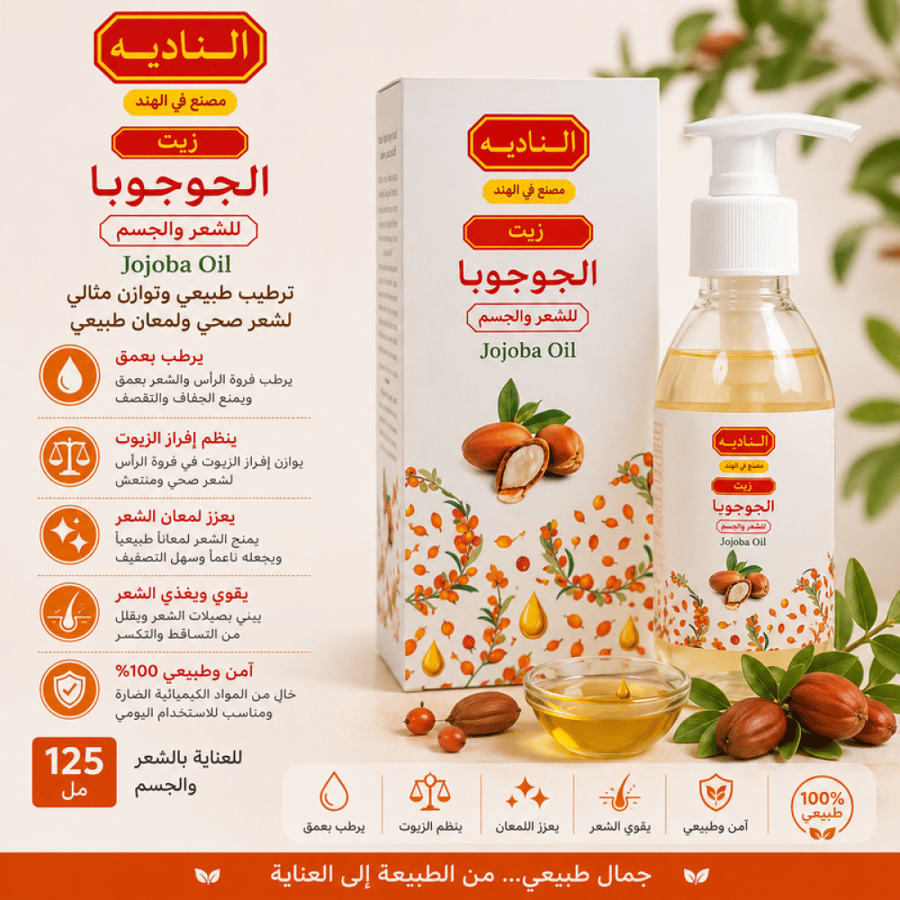 زيت الجوجوبا - 125 مل – يرطب فروة الرأس ويوازن الزيوت ويمنح لمعان صحي للشعر من النادية