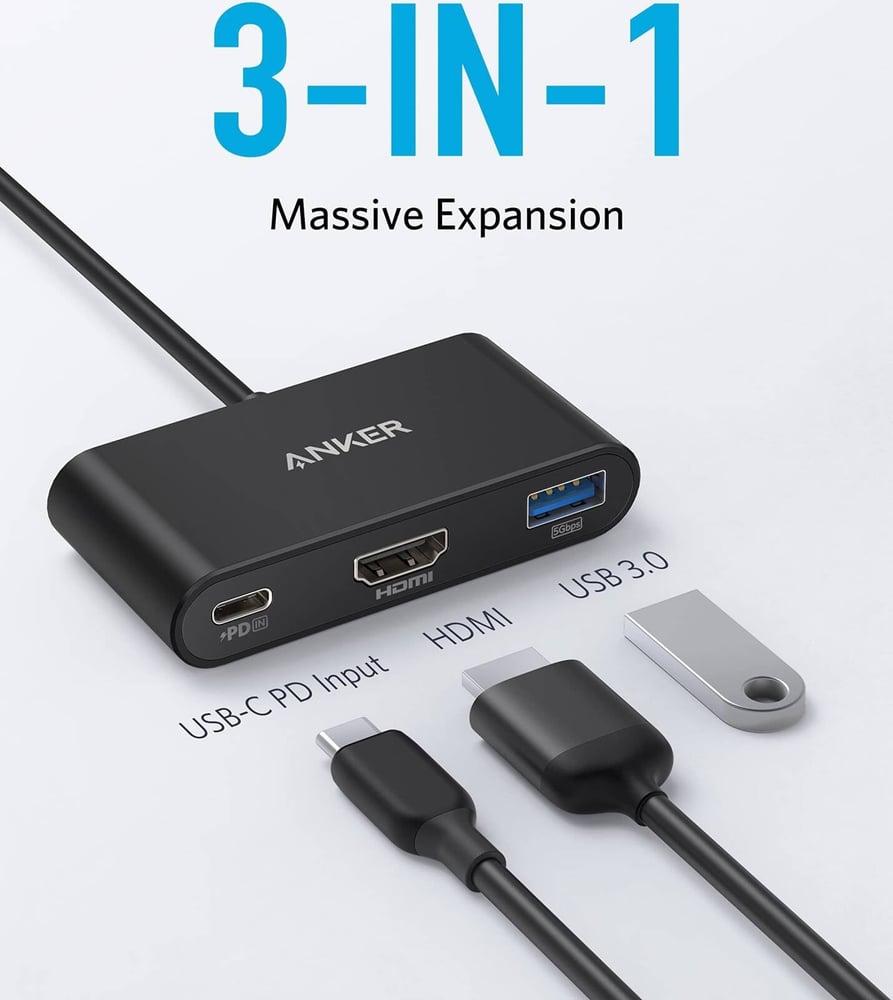 انكر وصلة أنكر متعددة المنافذ 3 في 1 تايب سي بدقة 4K مع USB 3.0 وشحن PD