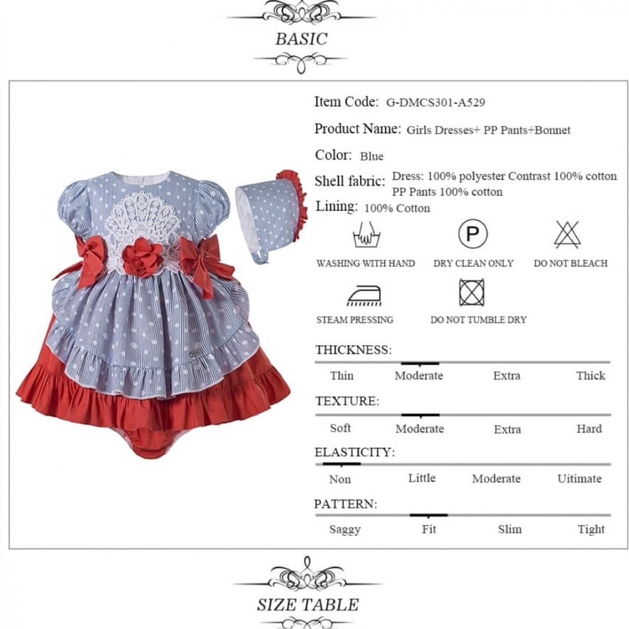 Spanish newborn dress with a hat and a diaper