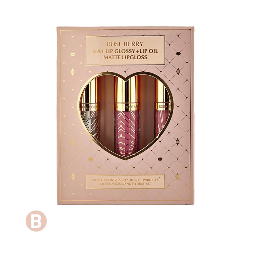 طقم الشفاه 3×1 (Lipliner + Lip Glossy + Matte Lipstick)، روز بيري درجة B