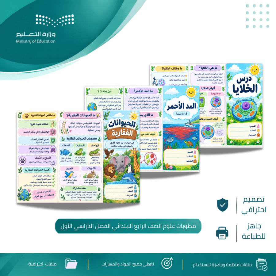 مطويات علوم الصف الرابع الابتدائي الفصل الدراسي الأول