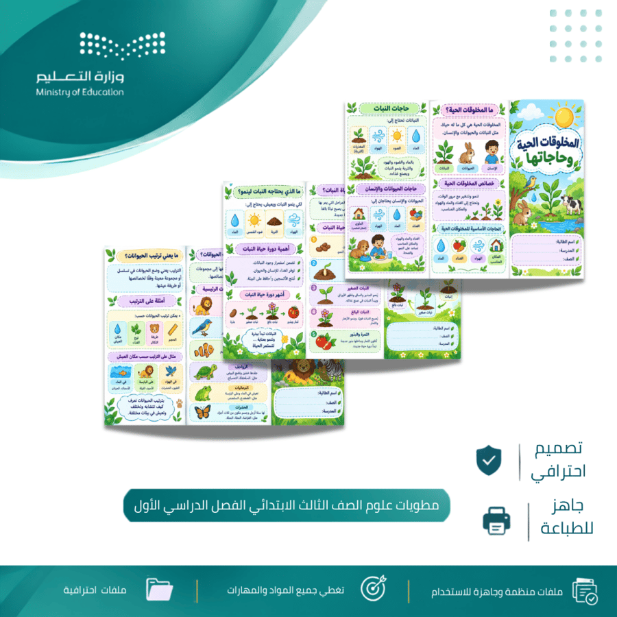 مطويات علوم الصف الثالث الابتدائي الفصل الدراسي الأول