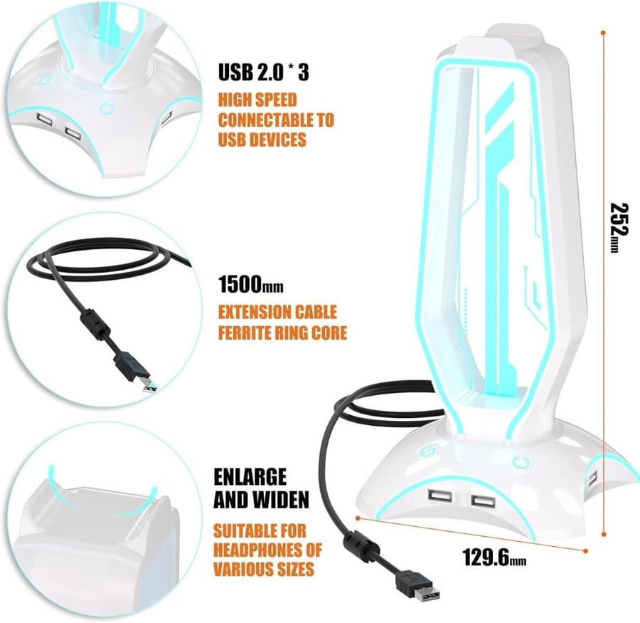 حامل سماعة القيمنق الاحترافي للمكتب مع منافذ USB وإضاءة
