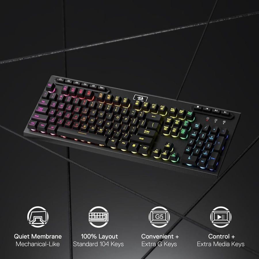كيبورد ريدراجون USB كومارا K552-RGB مضاء خلفياً RGB و مضاد للأشباح و قابل للبرمجة أسود