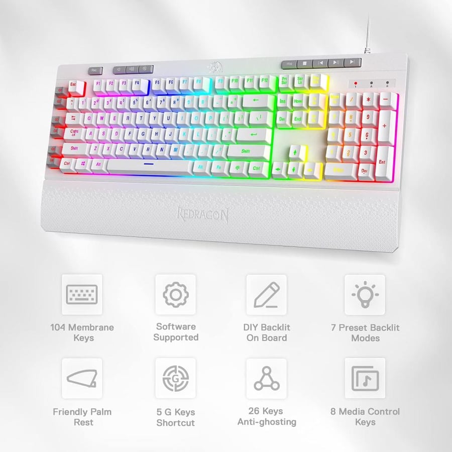 كيبورد ريدراجون USB كومارا K552-RGB مضاء خلفياً RGB و مضاد للأشباح و قابل للبرمجة أسود