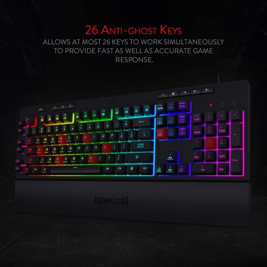 كيبورد ريدراجون USB كومارا K552-RGB مضاء خلفياً RGB و مضاد للأشباح و قابل للبرمجة أسود