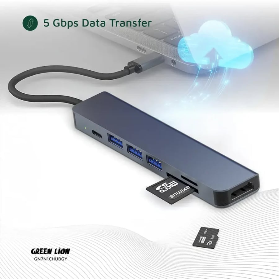 موزع منافذ جرين ليون USB-C ‏7 في 1 مع HDMI ‏4K وشحن PD ‏87 واط