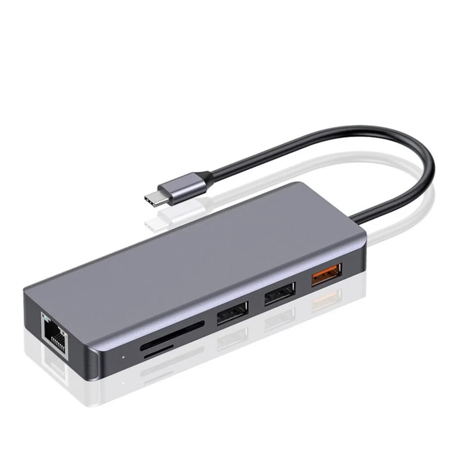 موزع منافذ بورودو 9 في 1 - يدعم الشحن السريع PD بقدرة 100 واط، HDMI، إيثرنت، USB، بطاقة SD، مدخل صوت 3.5 ملم