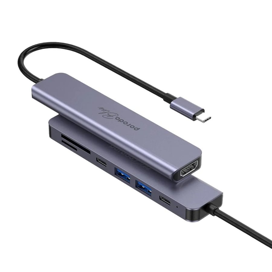 موزع منافذ بورودو بلو USB-C ‏7 في 1 مع HDMI ‏4K ومدخل شحن PD ‏100 واط – رمادي