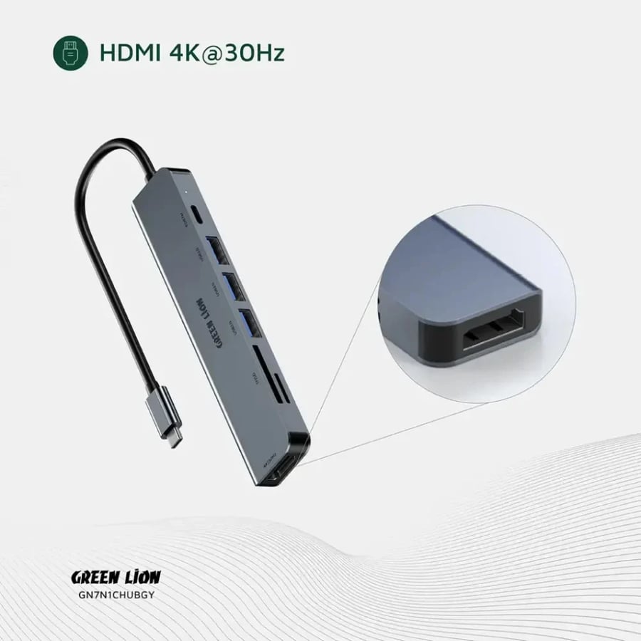موزع منافذ جرين ليون USB-C ‏7 في 1 مع HDMI ‏4K وشحن PD ‏87 واط
