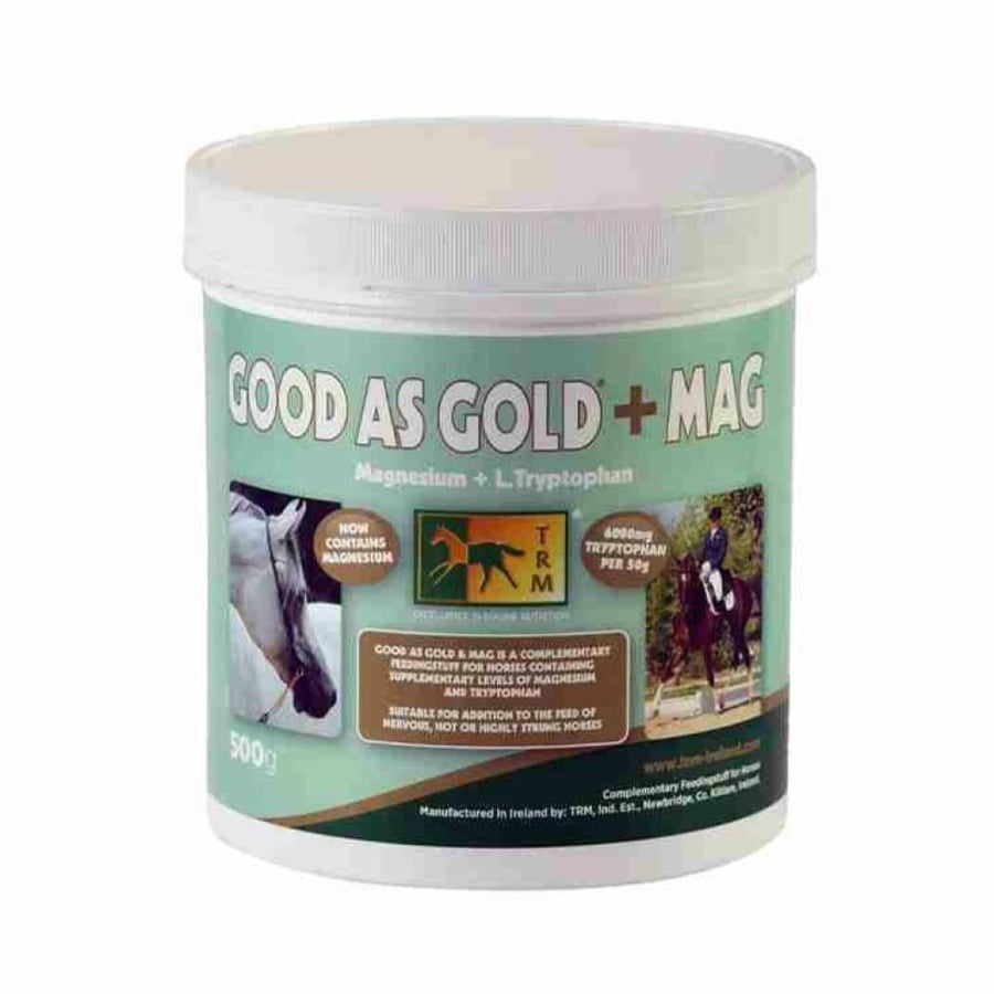 مكمل مهدئ للخيول بالمغنيسيوم و L-Tryptophan حجم 500 جم |  TRM Good As Gold + Mag
