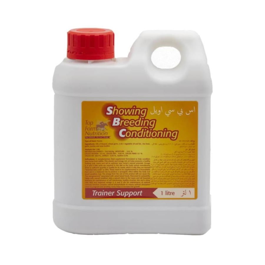 High-quality liquid dietary supplement specially designed to support horses during show, breeding, and fattening periods, available in 1 liter - 5 liter bottles | SBC