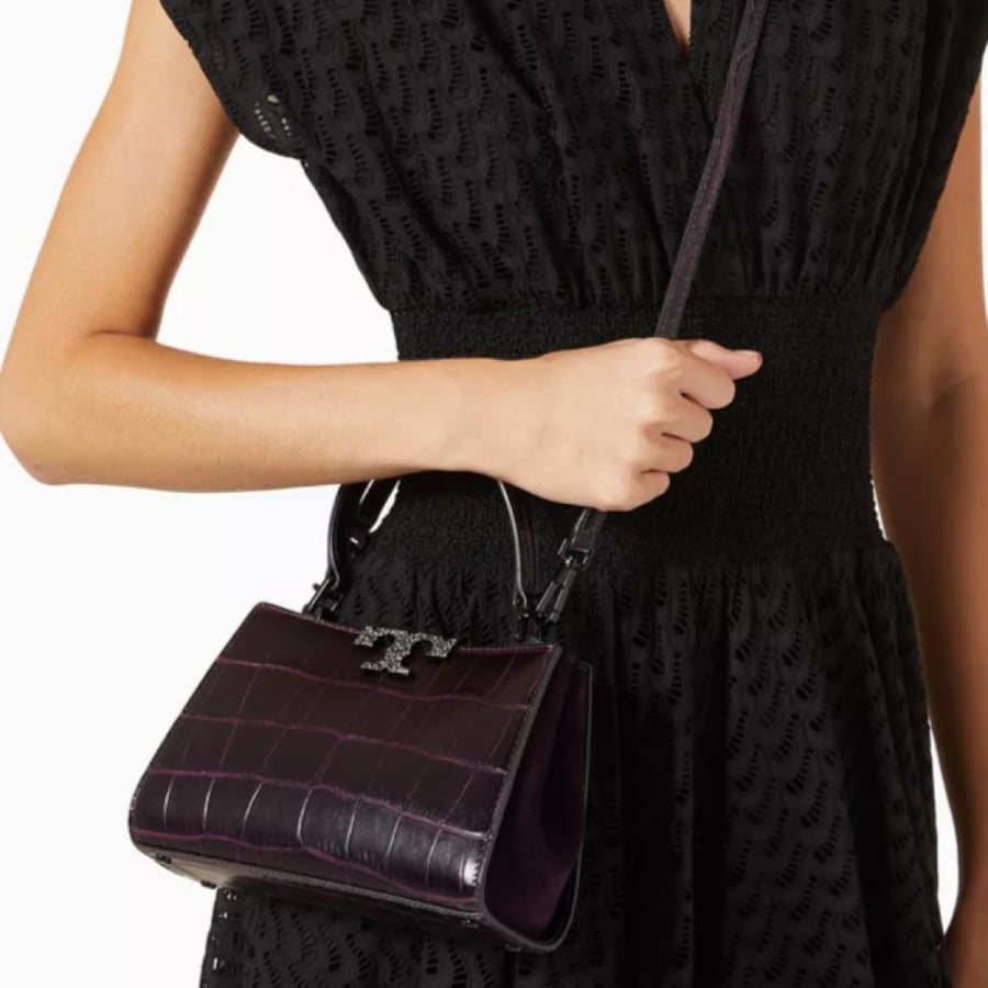 توري بورش ميني جلد بنفسجي  Tory Burch elanor croc purple mini