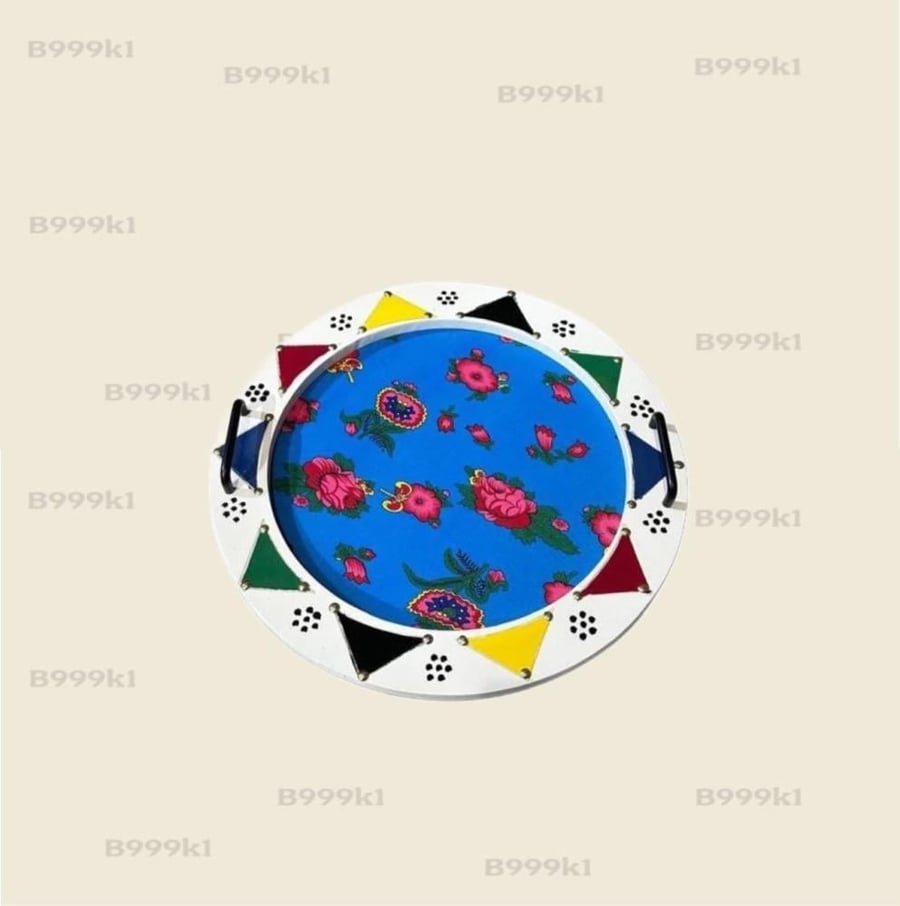 طوفريه خشب دائري ملبس قماش مقاس 50*50سم