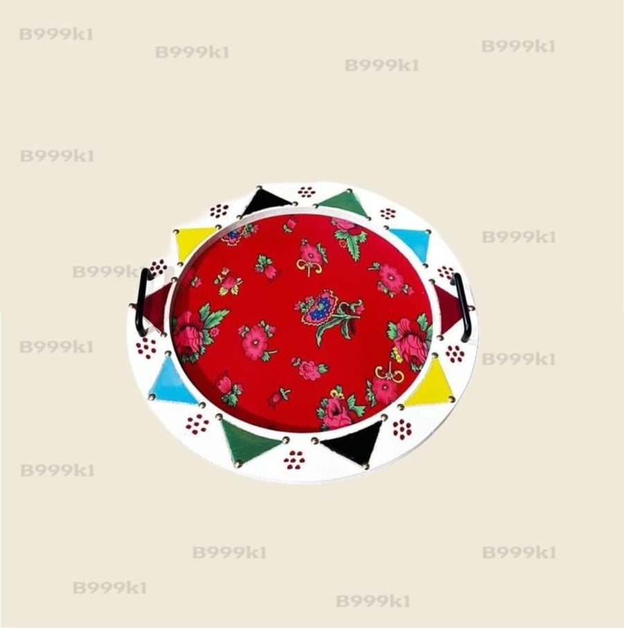 طوفريه خشب دائري ملبس قماش مقاس 50*50سم