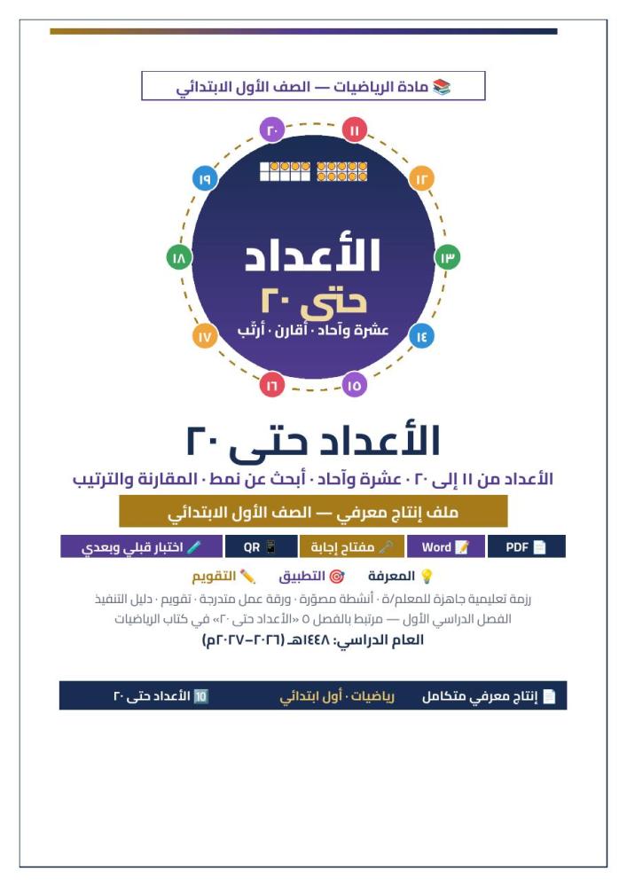 الصفحة الأولى من ملف الأعداد حتى 20