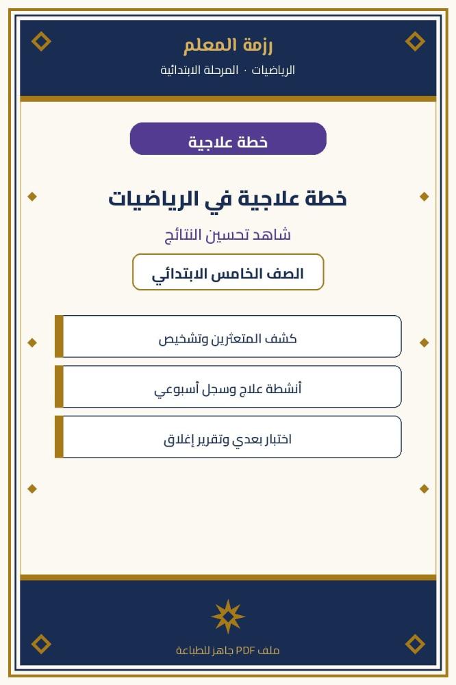 خطة علاجية الرياضيات – الصف الخامس
