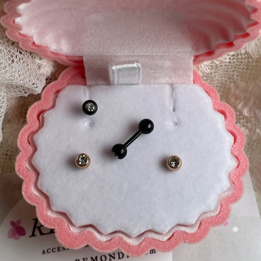 حلق طبي ستيل كرستال لونين  16g