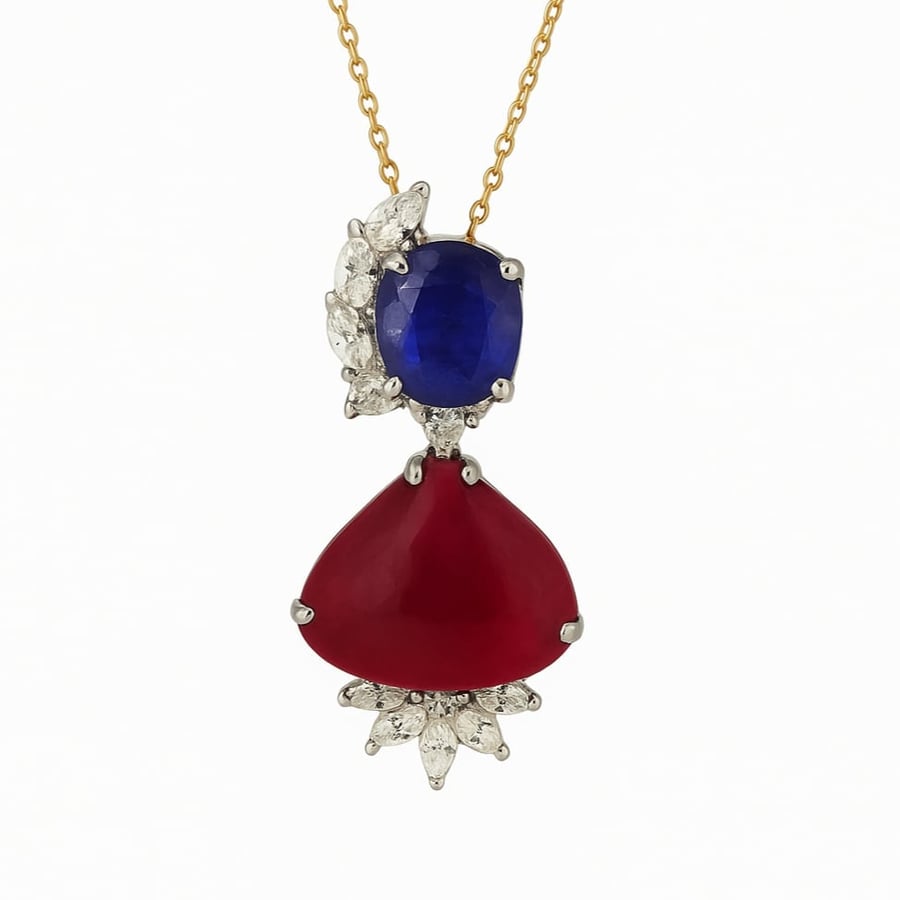 Diamond ruby and tanzanite necklace 18-karat gold