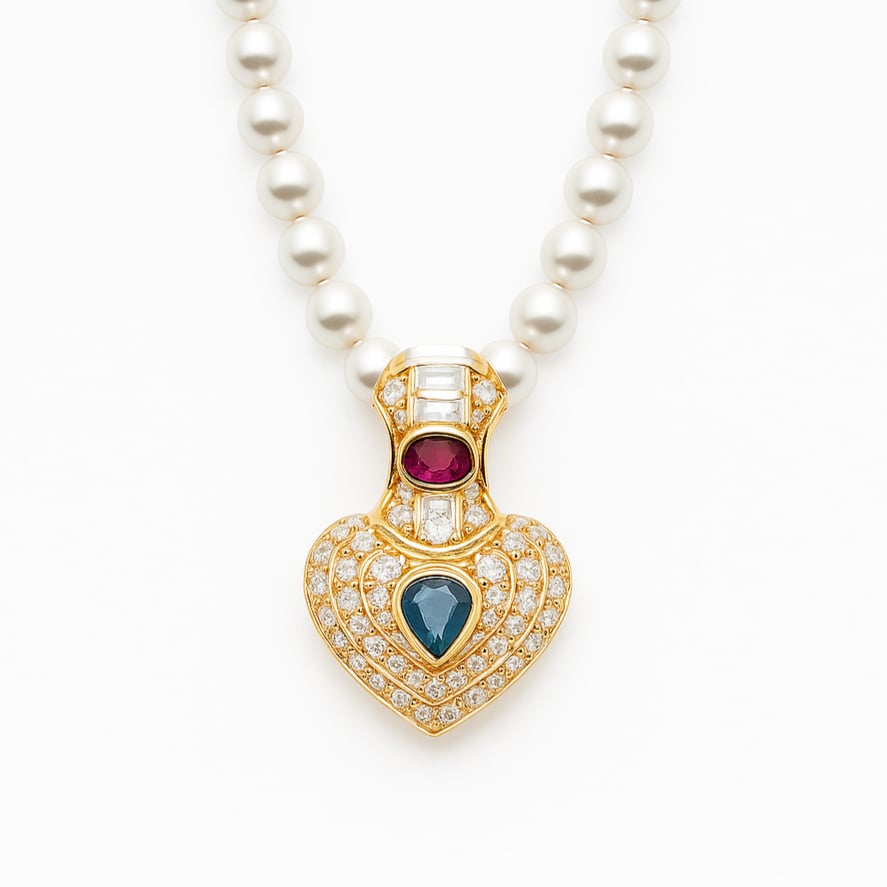 Diamond necklace, pearl, gold, 18 karat
