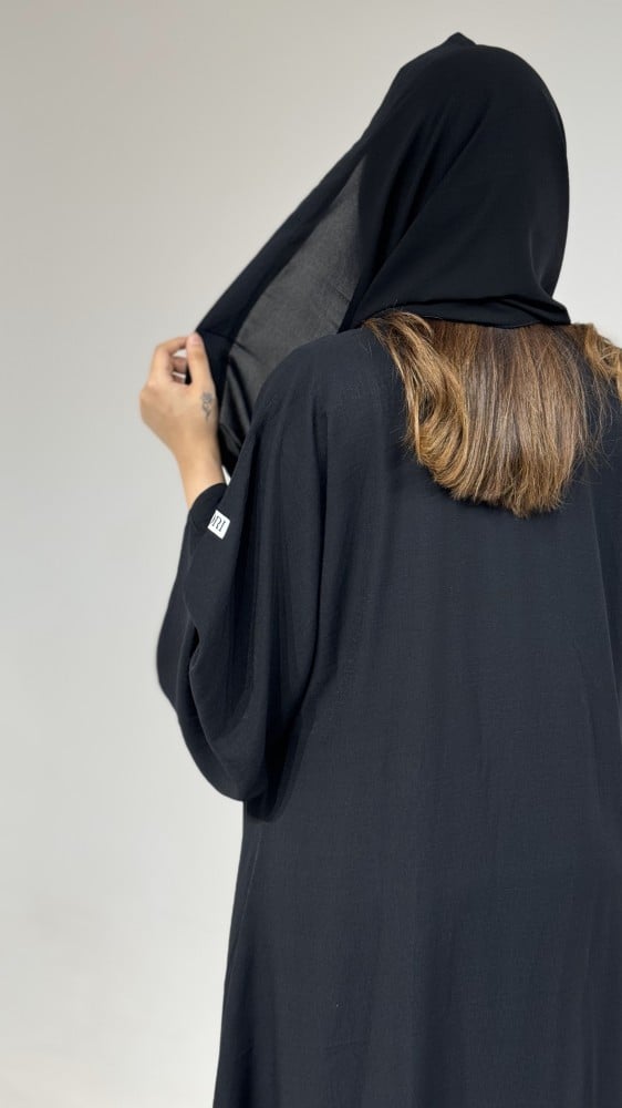 عباية كريب بحريني أسود أكمام واسعة