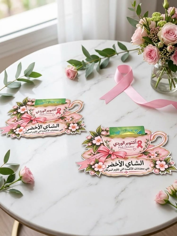 توزيعات شاي اخضر بثيم اكتوبر الوردي