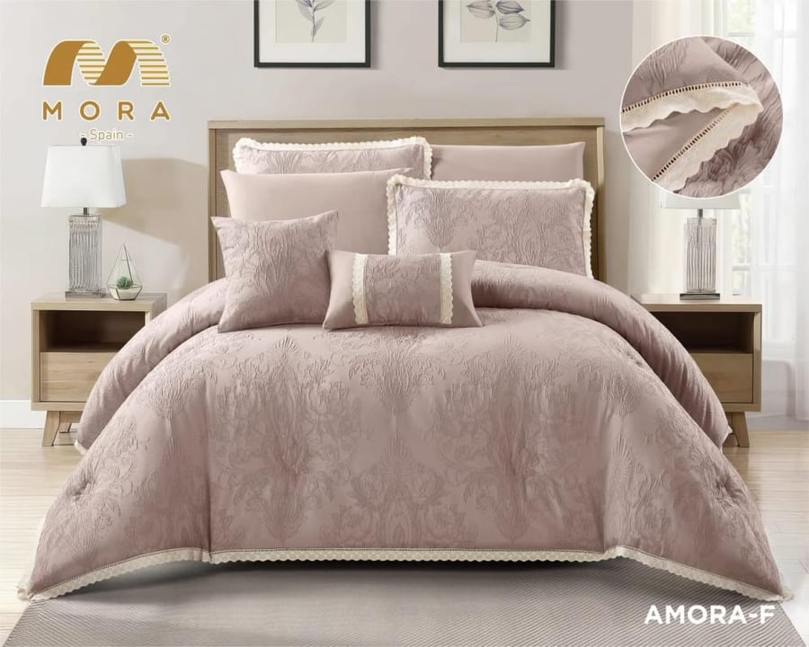 طقم مفرش صيفي اسباني نفرين 8 قطع حشوة ثابتة AMORA