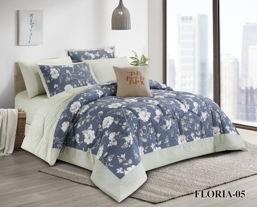 طقم مفرش صيفي نفرين 7 قطع حشوة ثابتة FLORIA