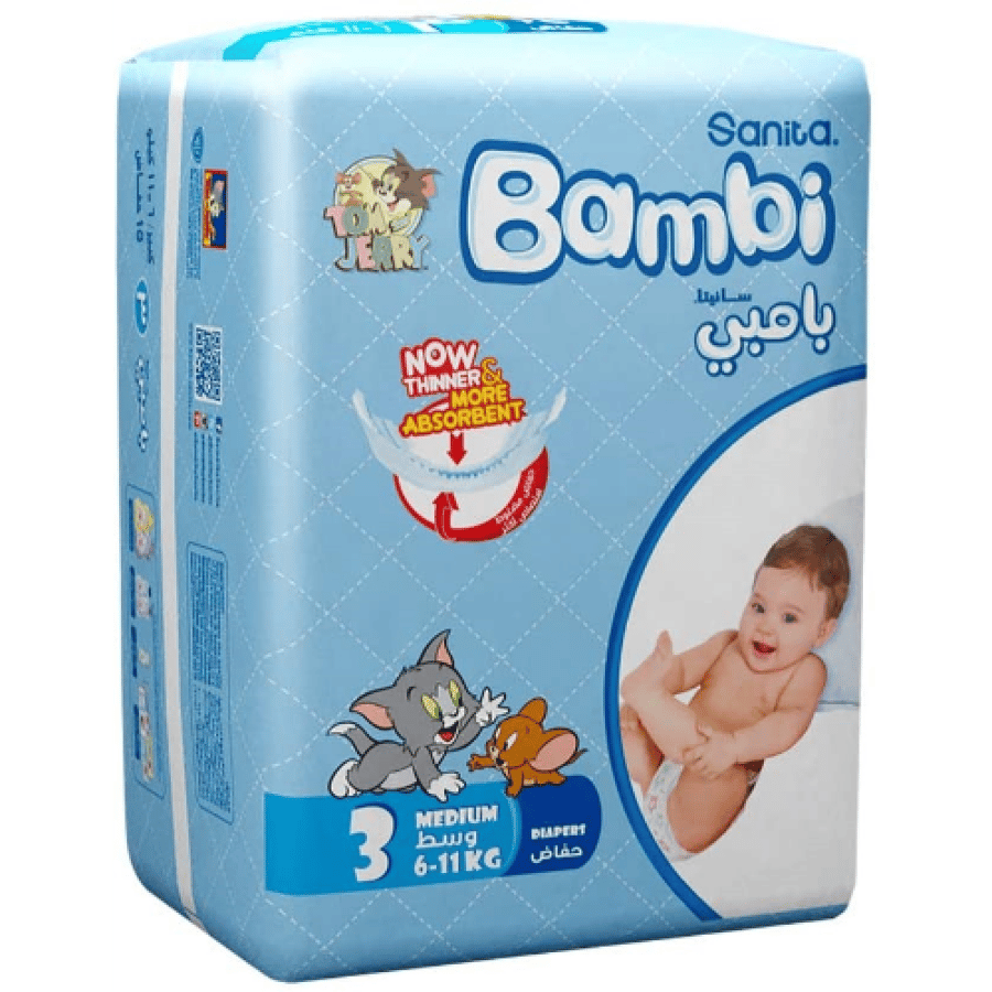 سانيتا بامبي، مقاس 3، وسط، 6-11 كغ، 13 حفاض