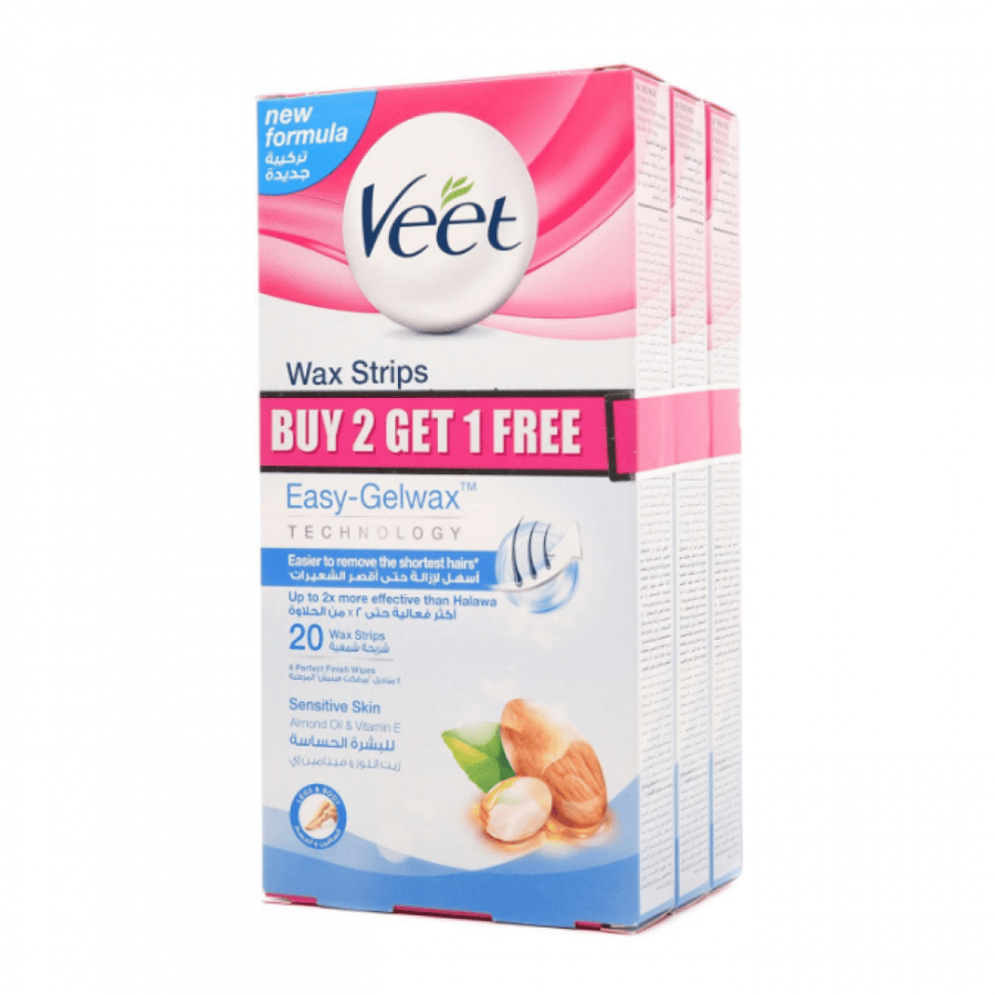 Veet Wax Sensitive Skin Almond Oil 20 strips 2 plus 1 free