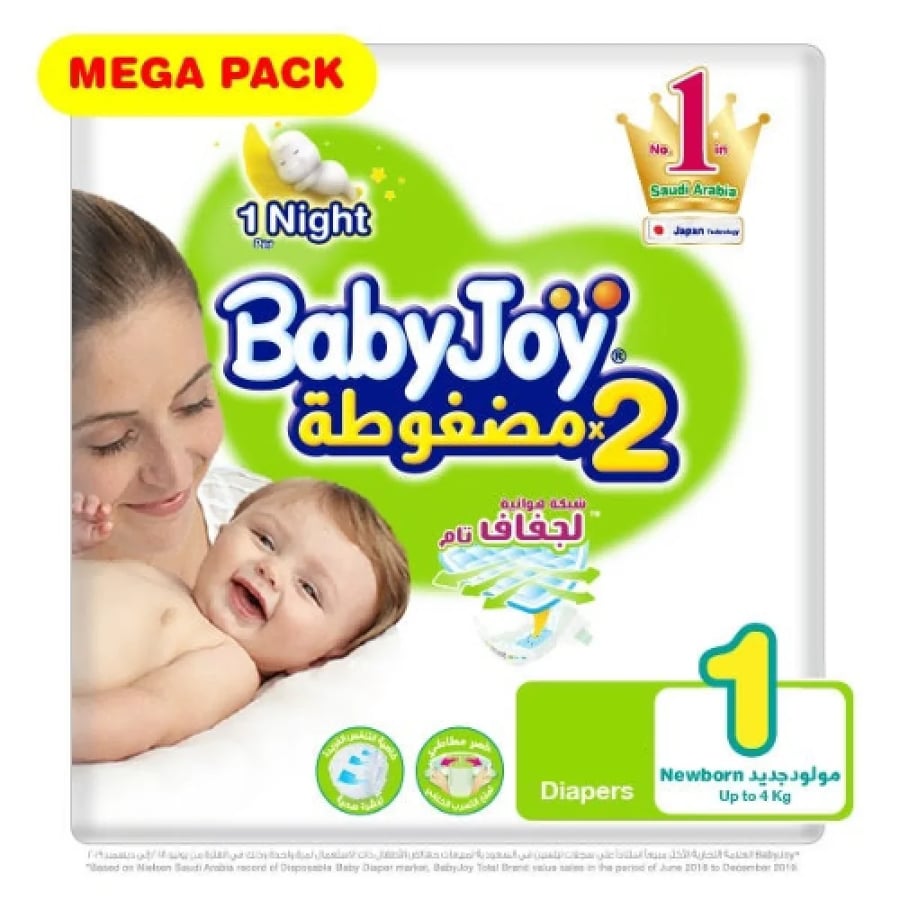 بيبي جوي مقاس 1 عبوة ميجا 108 حفاضة