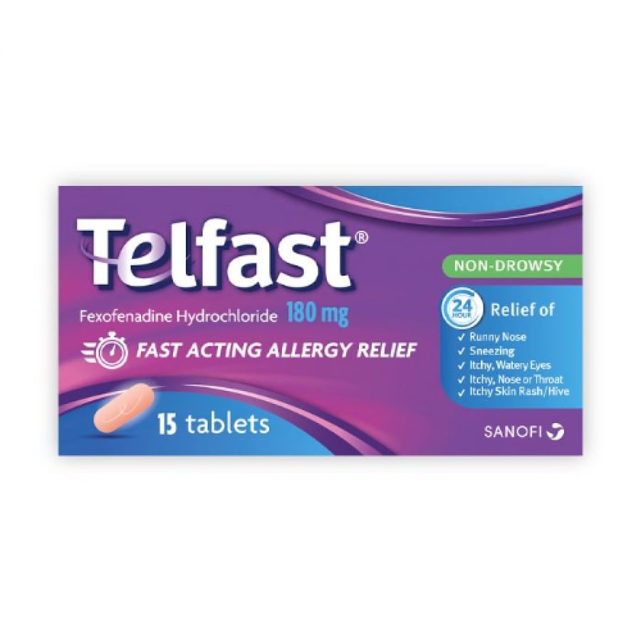 Telfast Non Drowsy And Fast Action AntiHistamine For Allergy 180 Mg 15 Tablets