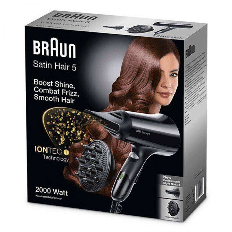 مجفف الشعر Satin Hair 5 HD530 بتقنية الأيونتك مع ناشر