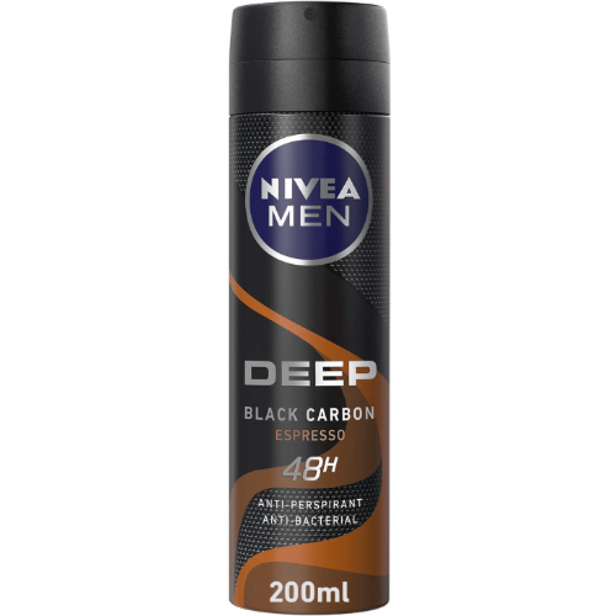 NIVEA MEN DEEP Black Carbon Espresso, Antiperspirant for Men, Antibacterial, Spray 200ml