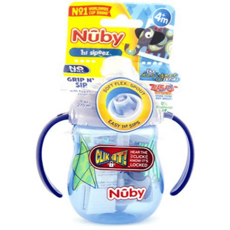 Nuby Clik-It Grip N' Sip Spout Cup W/Handle 270ML 4m+