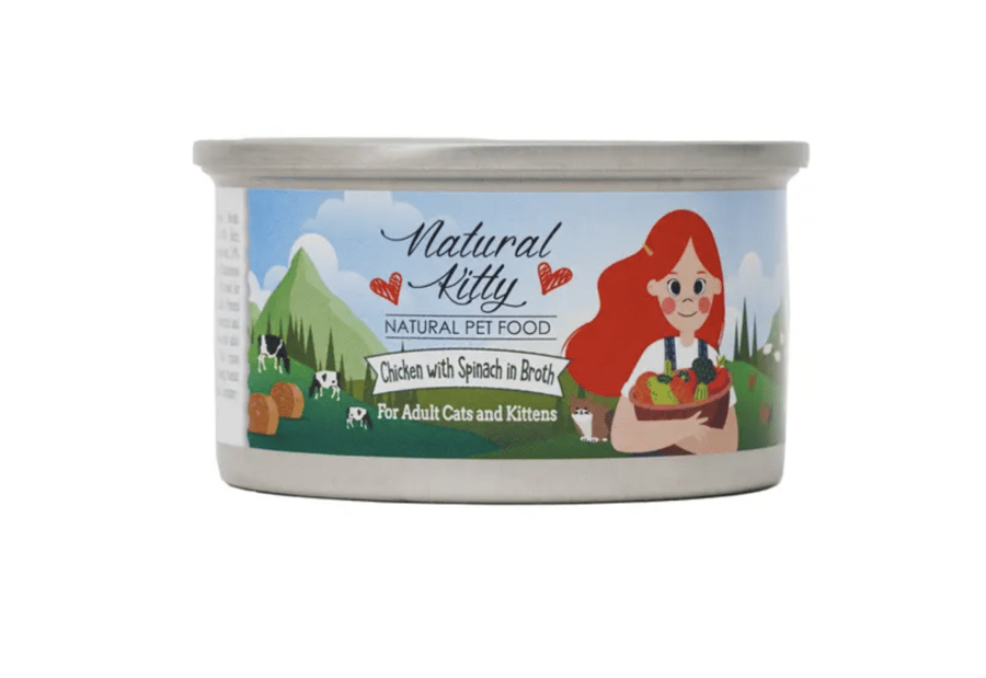 ناتشورال كيتي معلبات طبيعية بالدجاج واالسبانخ للقطط  Natural Kitty 80g