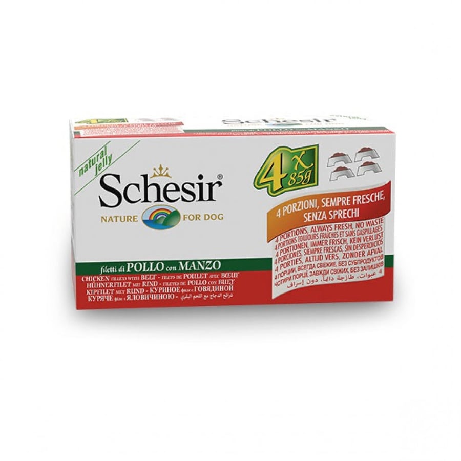 شيزر معلبات متعددة للكلاب باللحم البقري والدجاج Schesir 4x85g