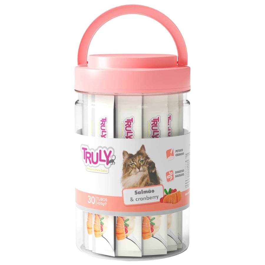 ترولي علبة مكافات كريمية للقطط السالمون والتوت البري Truly 14gx30pcs