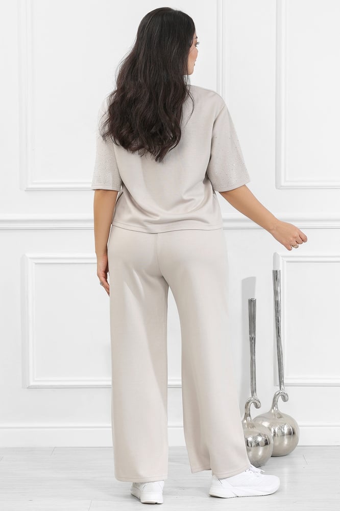 Women's casual medical tracksuit, short-sleeved t-shirt with shiny sequins and pants with a side pocket