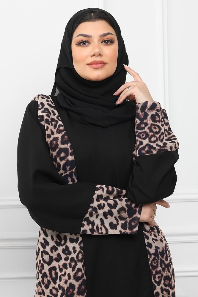 عباية قماش كريب الفاخر مع تدخيلات بنية مزودة بشال
