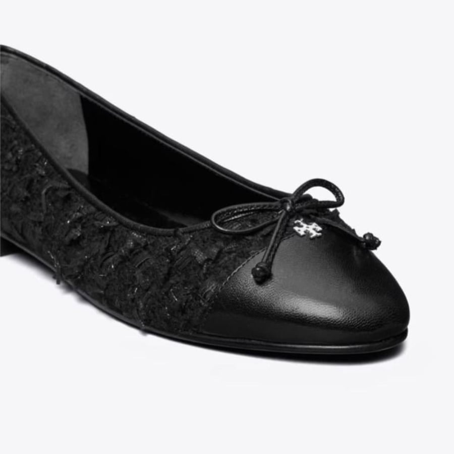 فلات توري بورش باليرينا كاب فوري Tory Burch Cap-Toe Ballet - Midnight Navy / Perfect Black