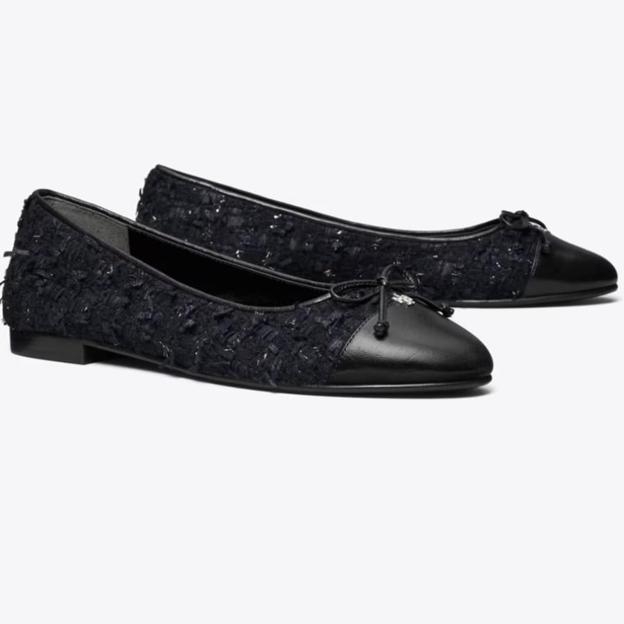 فلات توري بورش باليرينا كاب فوري Tory Burch Cap-Toe Ballet - Midnight Navy / Perfect Black