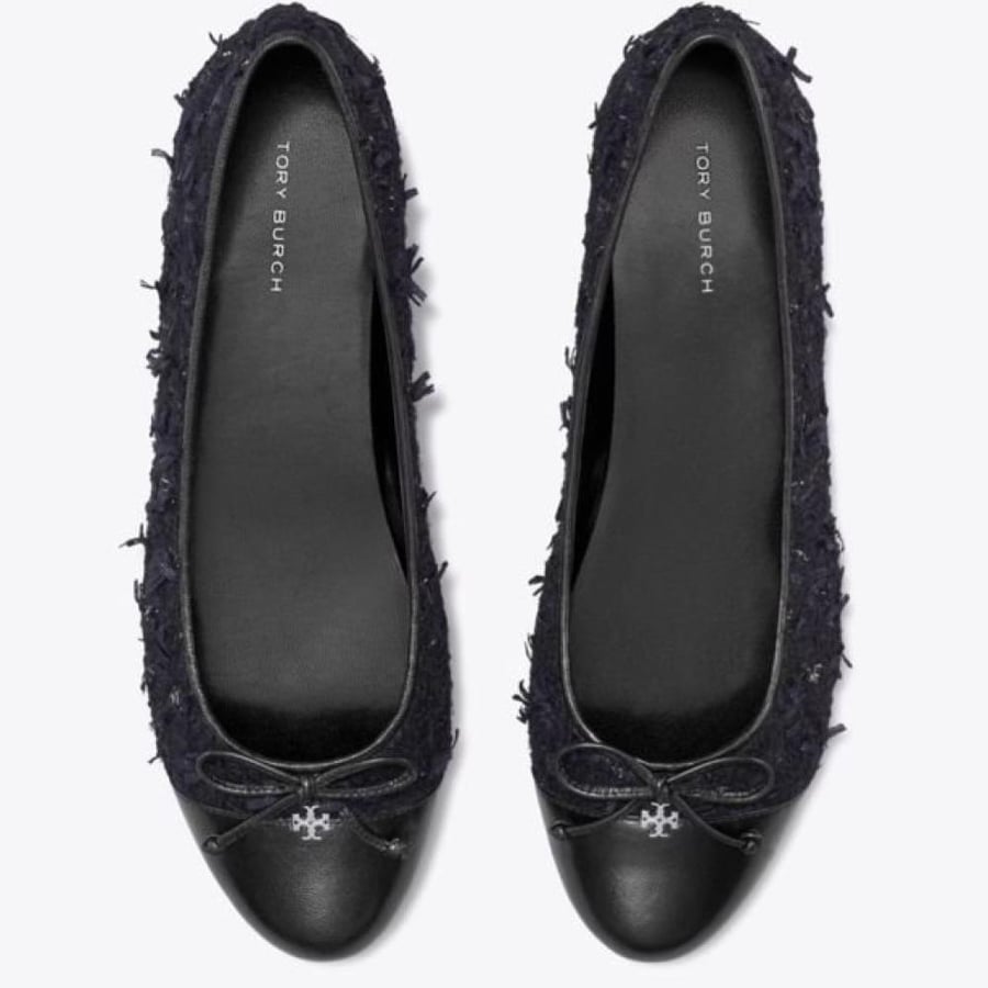 فلات توري بورش باليرينا كاب فوري Tory Burch Cap-Toe Ballet - Midnight Navy / Perfect Black