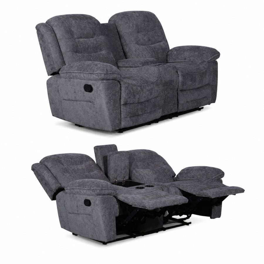 كنب استرخاء ثنائي فاخر مع وحدة تخزين وحوامل أكواب - رمادي فاتح