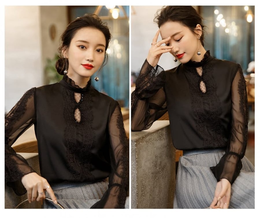 بلوزة اسود حرير blouse11